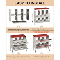 Garvee Caja de Nido para Gallinas 2 Capas 6 Compartimentos con Patas, Acero Galvanizado, Con 6 Huevos Falsos, Recogida Automática Ventilación, Fácil Limpieza, Rojo Verde