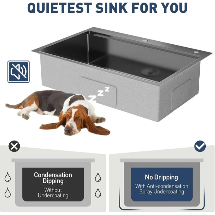 Garvee Fregadero de Acero Inoxidable Calibre 16 Grifo Extraíble de Resorte 304 5 Piezas Empotrado y Encimera para Hogar Cocina y Bar Color Negro Nano 84x56x23cm