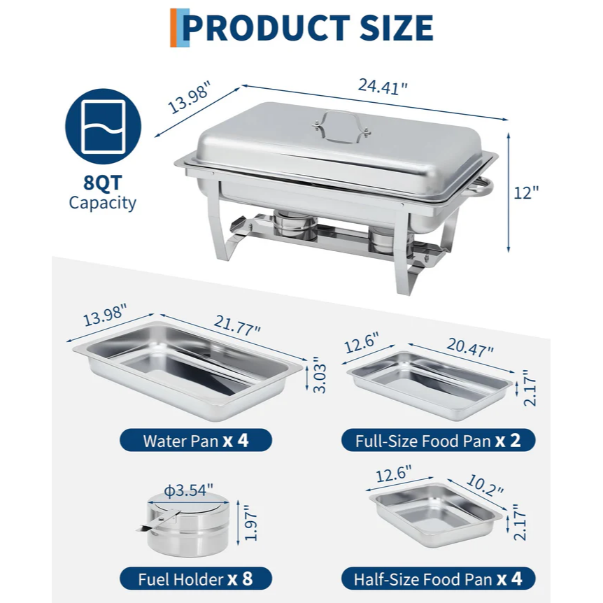 Garvee Juego De 4 Chafing Dishes Buffet 8 QT Acero Inoxidable Con Control De Temperatura Para Catering Y Bodas