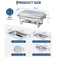 Garvee Juego De 4 Chafing Dishes Buffet 8 QT Acero Inoxidable Con Control De Temperatura Para Catering Y Bodas