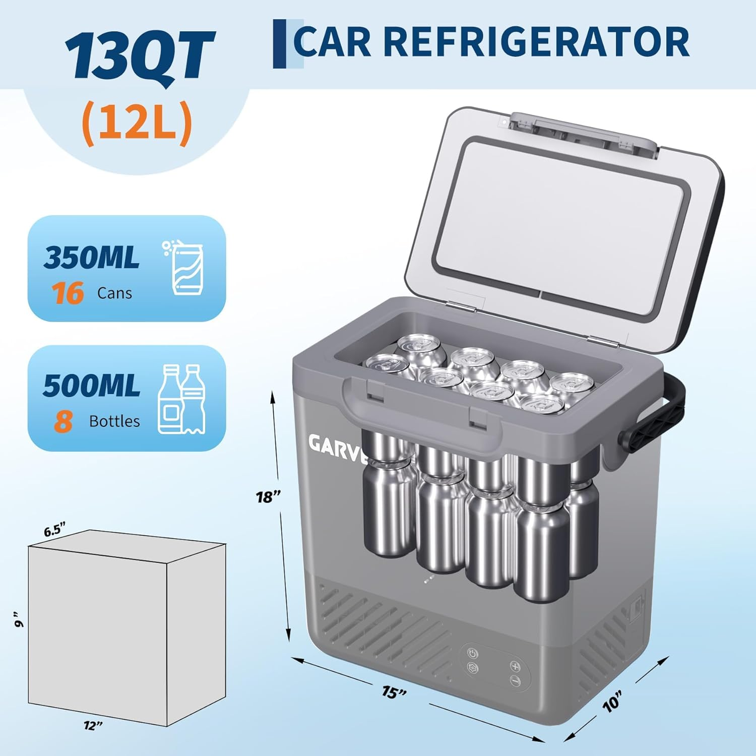 Garvee Nevera Portátil para Coche 18 L, Compresor de -20 °C a 20 °C, APP Inteligente, Placa de Carga de Batería, 12V/24V, con Asa, Gris Oscuro