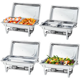 Garvee Juego De 4 Chafing Dishes Buffet 8 QT Acero Inoxidable Con Control De Temperatura Para Catering Y Bodas - Plata