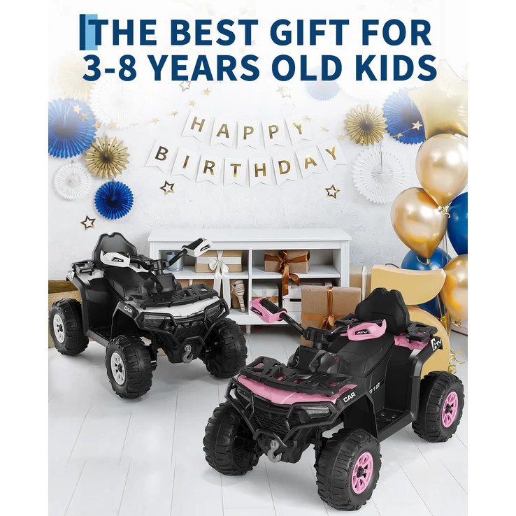 Garvee Quad Eléctrico 12V, 2 Motores, Suspensión, LED, Bluetooth, Música, USB, Control Parental, ATV Offroad, 3-6 años, Exterior, Blanco
