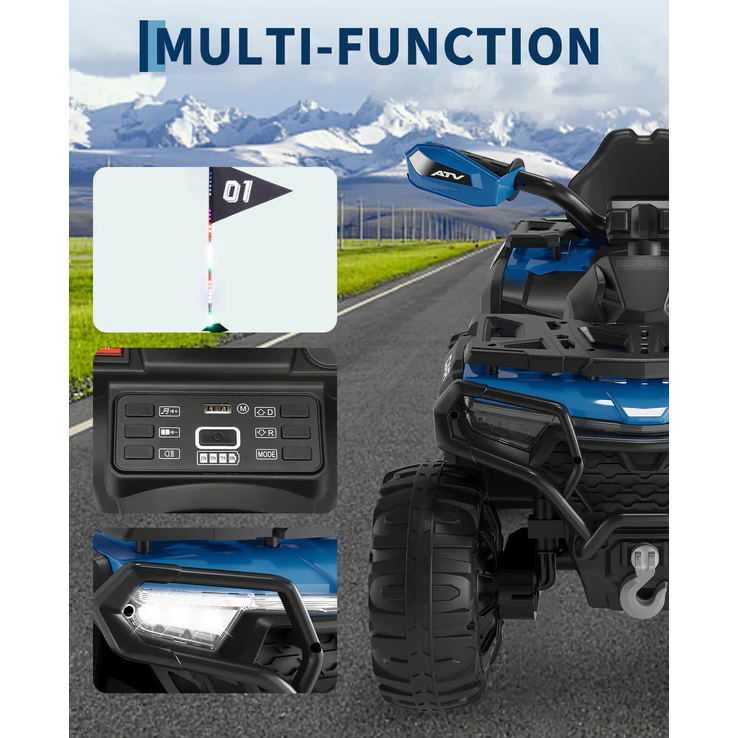 Garvee Quad Eléctrico Infantil 12V Todo Terreno Azul Para Niños 3-8 Años Con Control Parental y Bluetooth