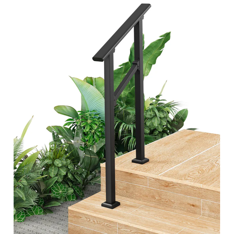 Garvee Pasamanos de Seguridad de 2 Peldaños Resistente a la Intemperie con Guantes Protectores para Zonas de Jardín y Porche Negro Brillante