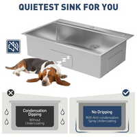 Garvee Fregadero de Acero Inoxidable Calibre 16 Antiruido Fácil Limpieza Grifo Extraíble 360° de Resorte 304 5 Piezas Empotrado y Encimera para Hogar Cocina y Bar Color Acero Natural 83.8x55.9x22.9cm