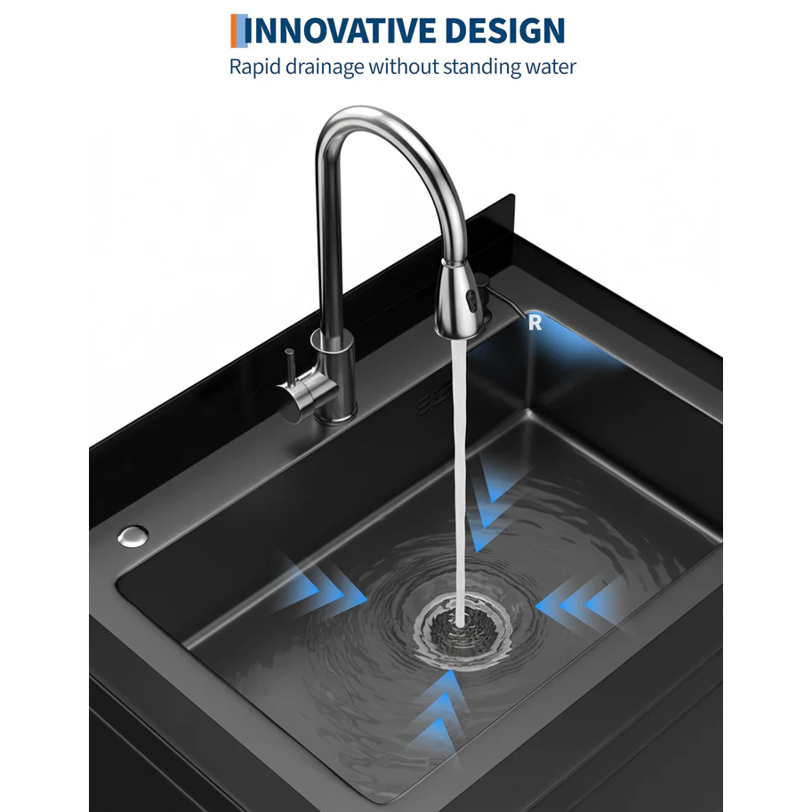 Garvee Fregadero Multifunción de Acero Inoxidable 304, 65.28×52.58×100.33cm con Grifo 360°, Acabado Negro y Estante Inferior, para Garaje y Lavandería