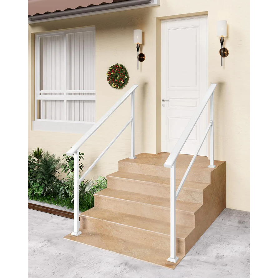 Garvee Barandilla para Escalera de 2 Peldaños Blanca Ajustable y Antideslizante de Construcción Robusta para Escaleras de Paso Blanco