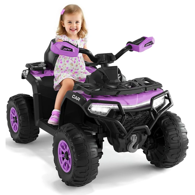 Garvee Quad Eléctrico Infantil 12V ATV Todo Terreno, 2 Motores Potentes, Control Parental, Suspensión, LED, Bluetooth, USB, Exterior, Niños 3-8 Años