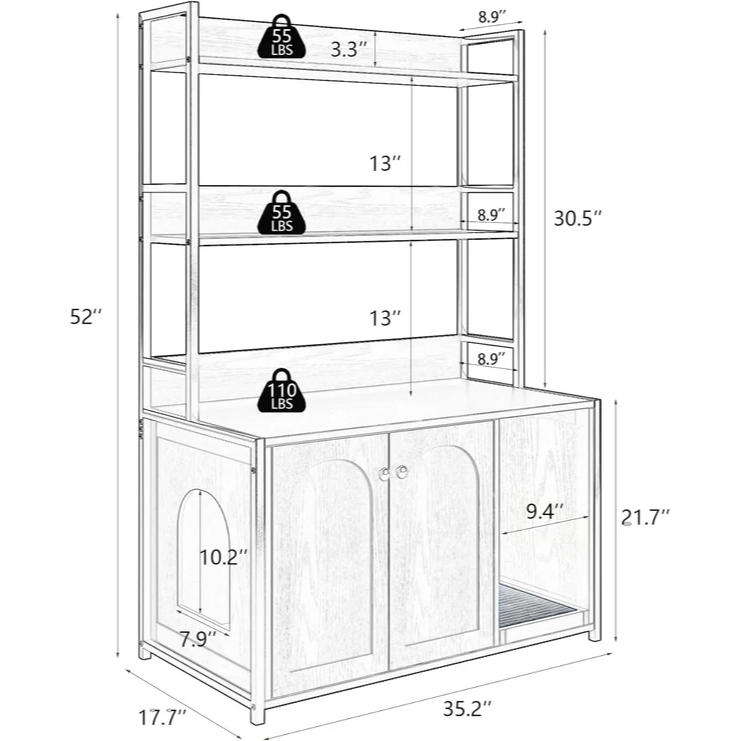 Garvee Mueble Arenero para Gatos con 2 Estantes y Alfombrilla Rascadora, Armario de Interior Multifuncional, Ahorro de Espacio, Blanco