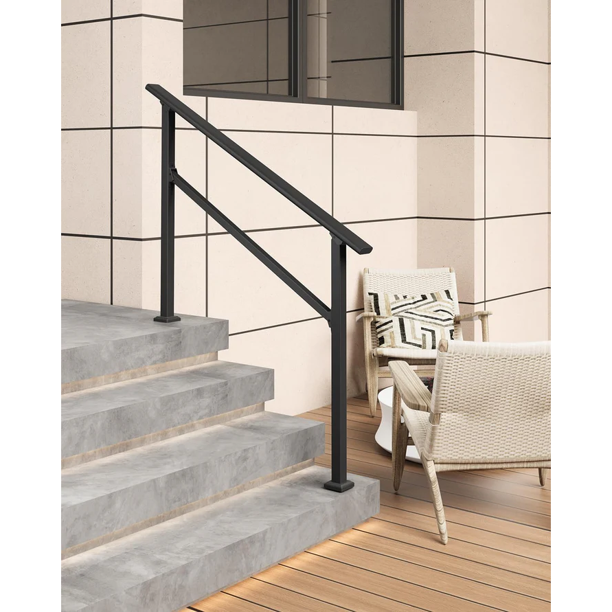 Garvee Barandilla para Escalera de 3 Peldaños Ajustable 0°-45° con Acabado Brillante y Kit de Seguridad para Hogar y Comercio Negro Brillante