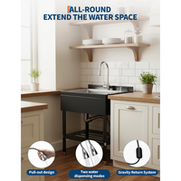 Garvee Fregadero de Acero Inoxidable 304 con Grifo Giratorio 360° y Ducha Extraíble para Garaje y Lavandería, Gran Cubeta Profunda, Negro