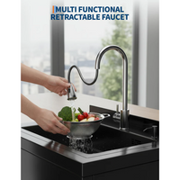Garvee Fregadero Multifunción de Acero Inoxidable 304, 65.28×52.58×100.33cm con Grifo 360°, Acabado Negro y Estante Inferior, para Garaje y Lavandería