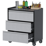 Garvee Gabinete de Almacenaje Metálico con 3 Cajones y Ruedas de 90x77x46 cm en Acero para Taller y Garaje Gris Claro y Gris Oscuro