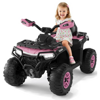 Garvee Quad Eléctrico 12V, 2 Motores, Suspensión, LED, Bluetooth, Música, USB, Control Parental, Ruedas de Plástico Off-Road, 3-6 años, Exterior, Rosa