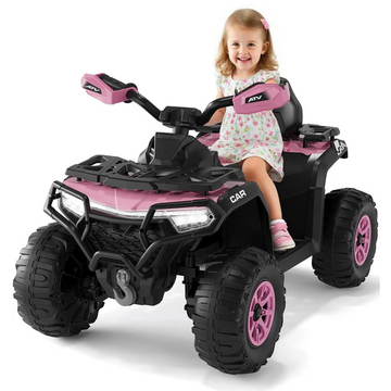 Garvee Quad Eléctrico 12V, 2 Motores, Suspensión, LED, Bluetooth, Música, USB, Control Parental, Ruedas de Plástico Off-Road, 3-6 años, Exterior, Rosa
