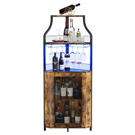 Garvee Estante de Vinos de Esquina de 5 Niveles, Capacidad para 50 Botellas, MDF y Metal, Diseño de Esquina 90°, Multifuncional, Color Madera Vintage, para Cocina y Bar