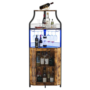 Garvee Estante de Vinos de Esquina de 5 Niveles, Capacidad para 50 Botellas, MDF y Metal, Diseño de Esquina 90°, Multifuncional, Color Madera Vintage, para Cocina y Bar