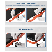 Garvee Asiento Rastrillo Mecánico 2 en 1 Z-Style 91cm, Acero Reforzado, 6 Ruedas, 149.7kg, 2 Pares de Guantes, Negro y Naranja, para Taller