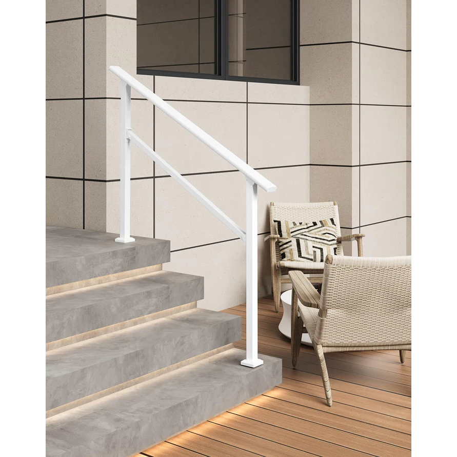 Garvee Barandilla para Escalera de 2 Peldaños Blanca Ajustable y Antideslizante de Construcción Robusta para Escaleras de Paso Blanco