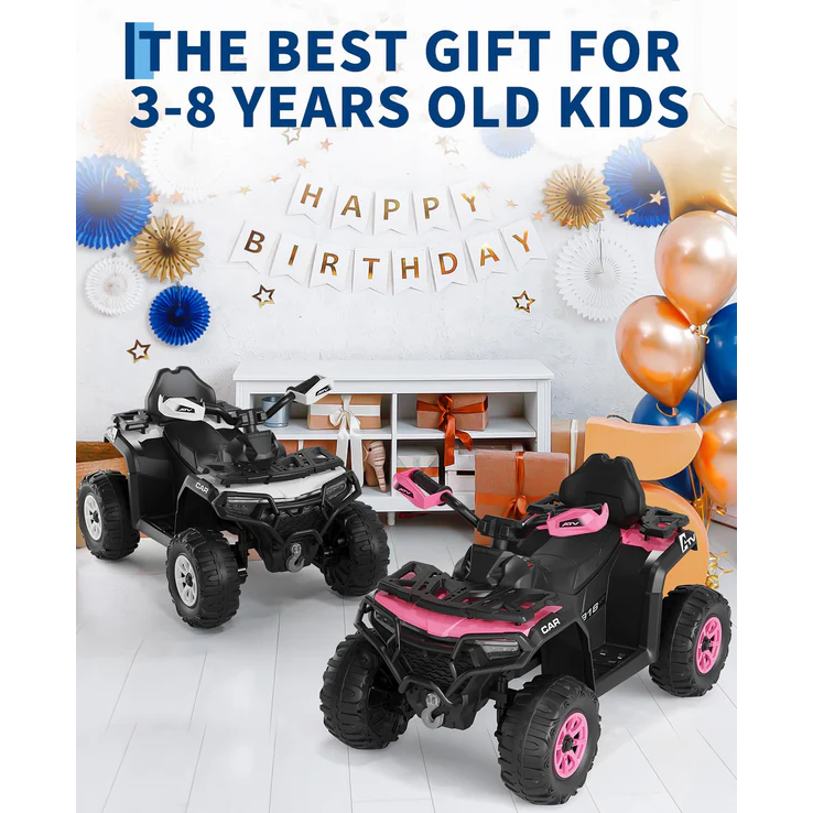 Garvee Quad Eléctrico Infantil 12V Todo Terreno, 2 Motores Potentes, Control Parental, Suspensión, LED, Bluetooth, USB, Rosa Oscuro para Niños 3-8 Años