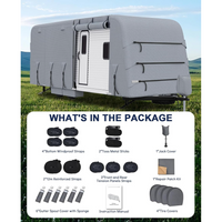 Garvee Cubierta Extra Gruesa para Travel Trailer RV 8.23-9.14 m , Resistente al Agua, con Correas y Cubiertas de Neumáticos, Protección Completa Exterior