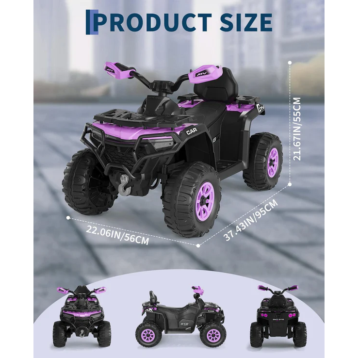 Garvee Quad Eléctrico Infantil 12V ATV Todo Terreno, 2 Motores Potentes, Control Parental, Suspensión, LED, Bluetooth, USB, Exterior, Niños 3-8 Años