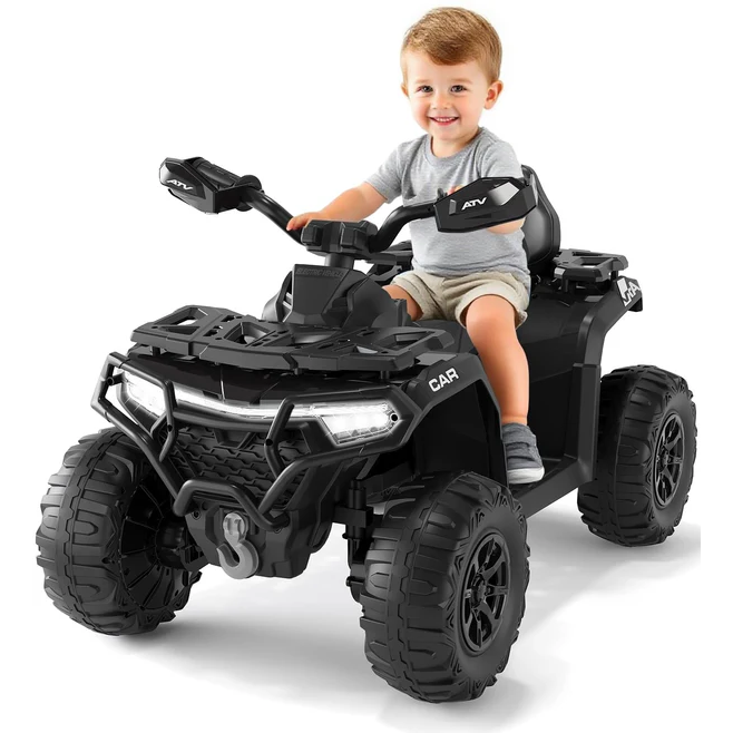 Garvee Quad Eléctrico 12V, 2 Motores, Suspensión Offroad, 4 Ruedas, LED Bluetooth, 3-6 años, Exterior, Negro