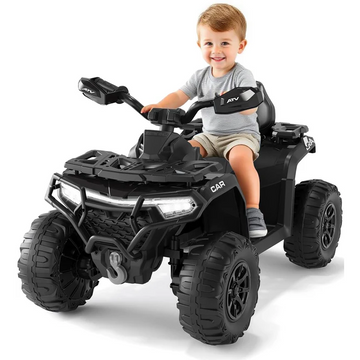 Garvee Quad Eléctrico 12V, 2 Motores, Suspensión Offroad, 4 Ruedas, LED Bluetooth, 3-6 años, Exterior, Negro