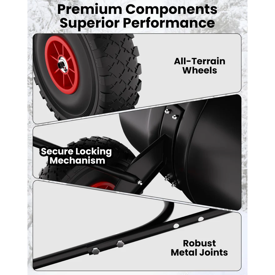 Garvee Empujador de Nieve Grande de Acero Resistente 73.66 Cm con Ruedas, Mango Ajustable y Base Protectora, Equipo Especializado para Propietarios de Autos en Entradas de Coches, Negro