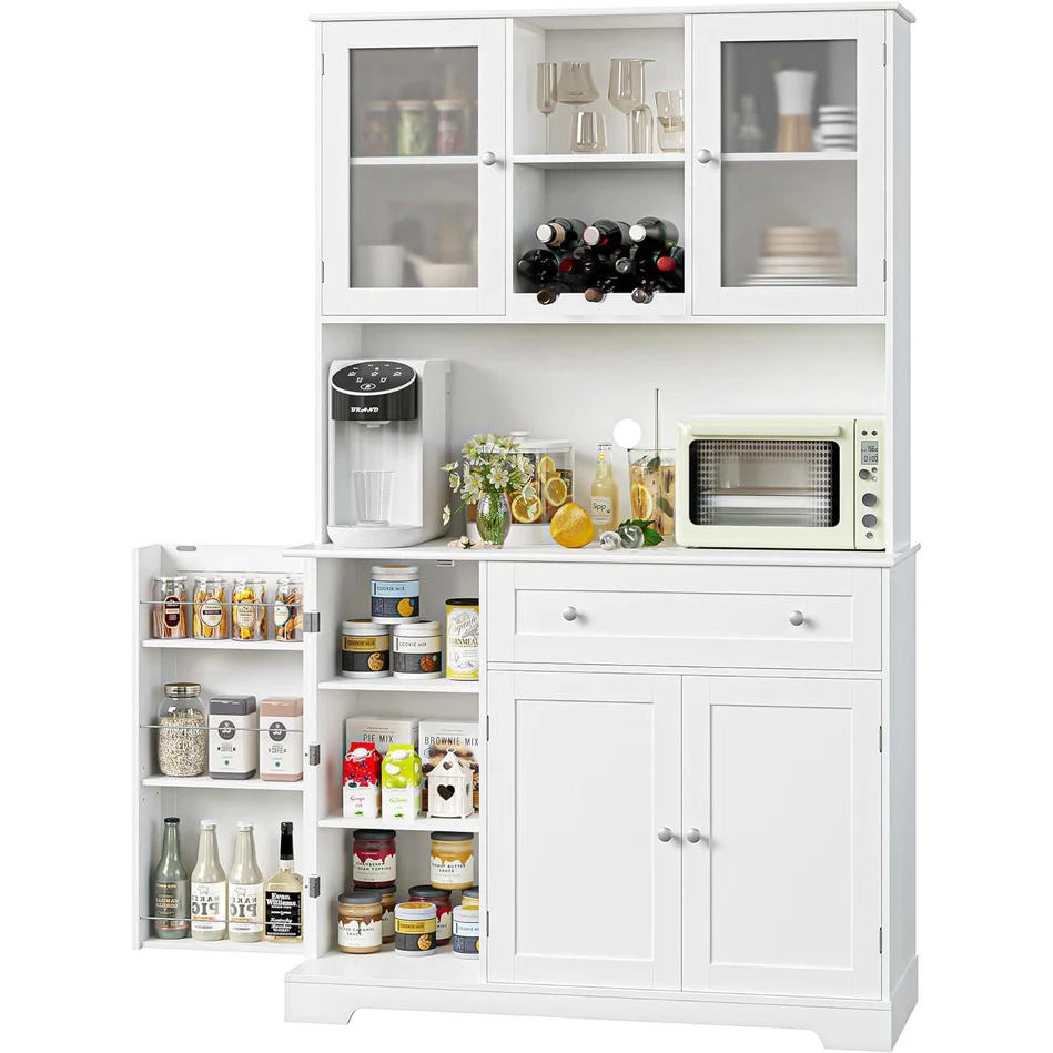 Garvee Armario Despensa Cocina 180 cm Alto con Cajones Grandes Blanco para Cocina y Comedor Diseño Rústico