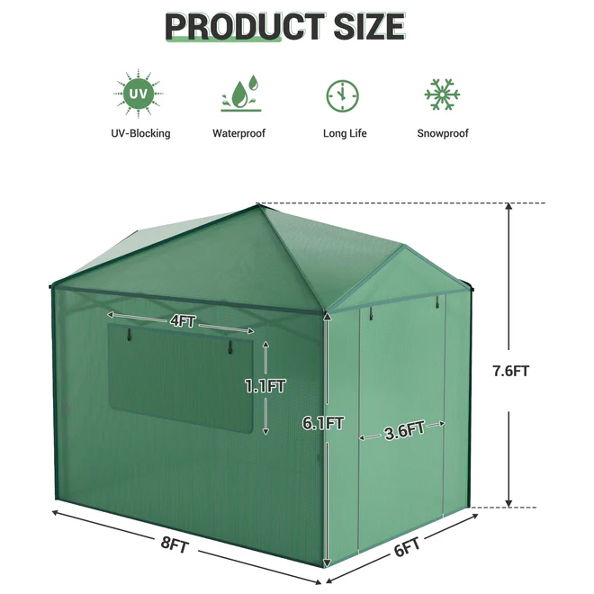 Garvee Invernadero Plegable de Jardín 180x240 cm Caseta de Cultivo con Ventanas de Malla Transparente