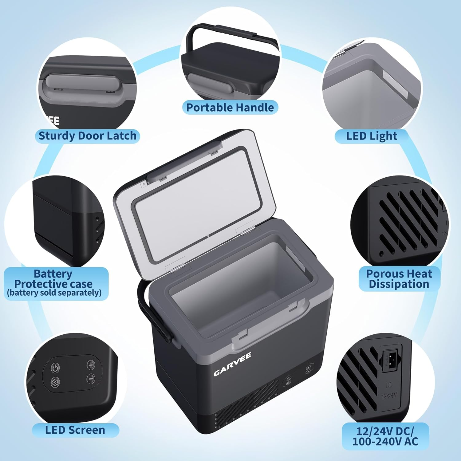 Garvee Nevera Portátil para Coche 18 L, Compresor de -20 °C a 20 °C, APP Inteligente, Placa de Carga de Batería, 12V/24V, con Asa, Gris Oscuro