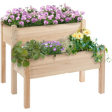 Garvee Huerto Elevado de Madera de Abeto 2 Niveles 84 × 84 × 74 cm con 8 Agujeros de Drenaje para Vegetales Exterior Patio Jardín Capacidad 220L