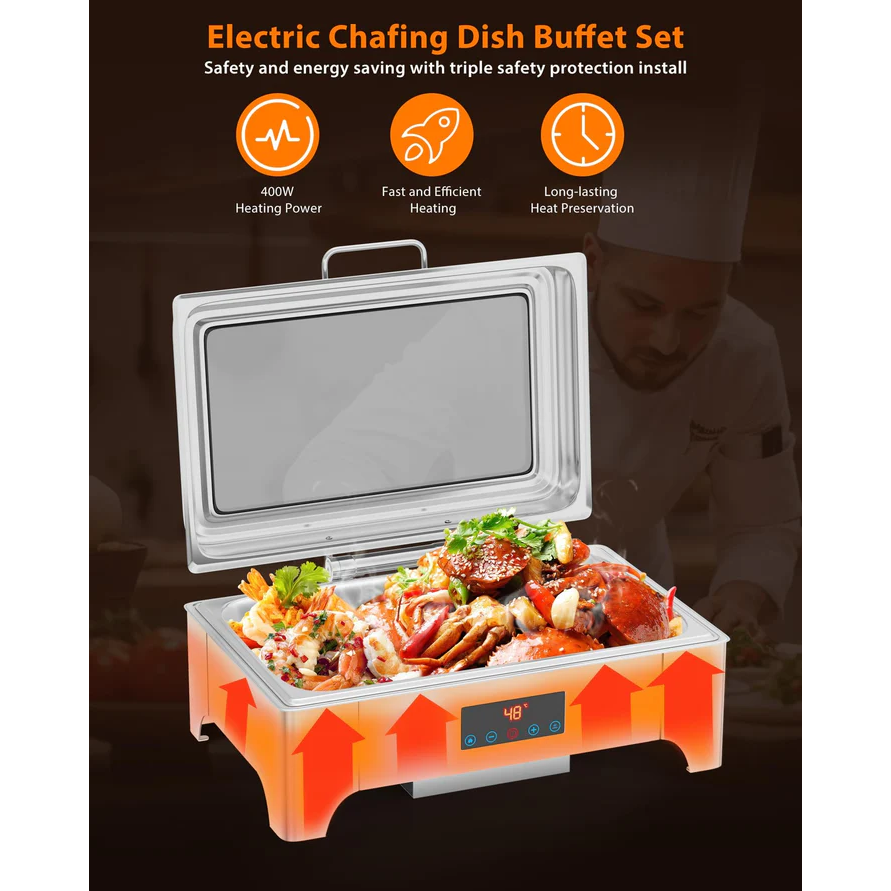 Garvee Set De Chafing Dish Profi 9L Acero Inoxidable Para Buffets Y Catering, Gran Capacidad, Plegable, Fácil Limpieza