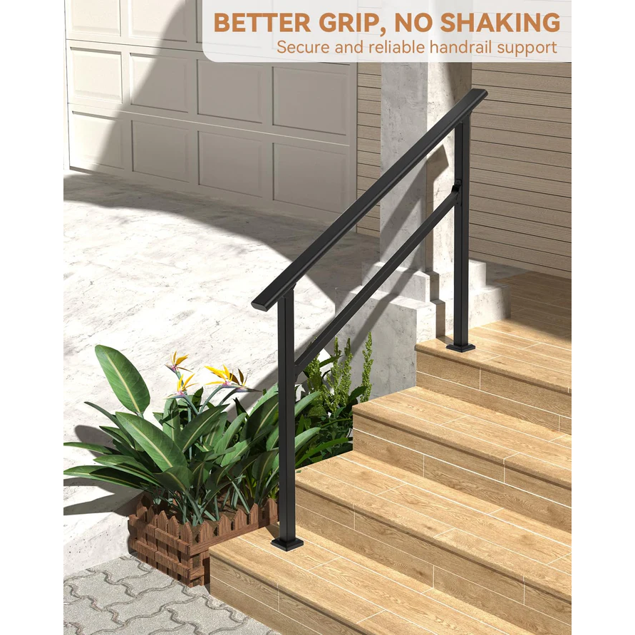Garvee Barandilla para Escalera de 3 Peldaños Ajustable 0°-45° con Acabado Brillante y Kit de Seguridad para Hogar y Comercio Negro Brillante
