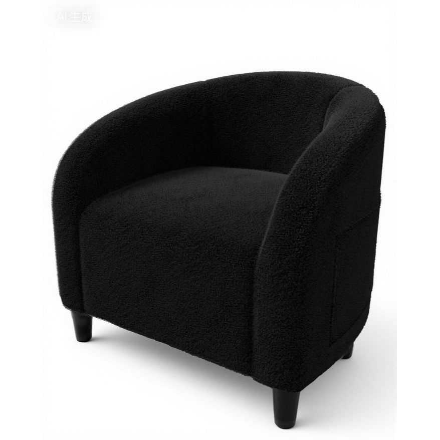 Garvee Sillón Envolvente Auxiliar de Tejido de Borreguito, Butaca Ergonómica con Respaldo Redondeado y Bolsillo Lateral para Salón y Dormitorio, 63.5x68x71 cm, Negro