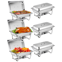 Garvee Juego de 6 Chafing Dish de Acero Inoxidable SS201 de 7,5 L con Patas Plegables para Buffet y Catering, Acero Inoxidable