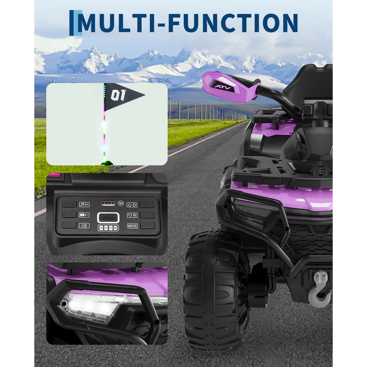 Garvee Quad Eléctrico Infantil 12V ATV Todo Terreno, 2 Motores Potentes, Control Parental, Suspensión, LED, Bluetooth, USB, Exterior, Niños 3-8 Años