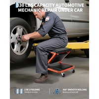 Garvee Asiento Rastrillo Mecánico 2 en 1 Z-Style 91cm, Acero Reforzado, 6 Ruedas, 149.7kg, 2 Pares de Guantes, Negro y Naranja, para Taller