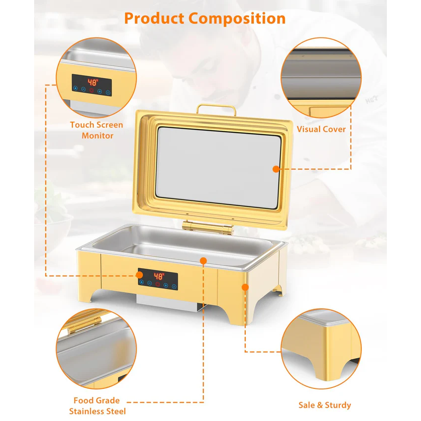 Garvee Chafing Dish Profi Set 9L Acero Inoxidable Para Buffets Y Catering, Gran Capacidad, Fácil Limpieza, Pies Plegables, Asa Ergonómica