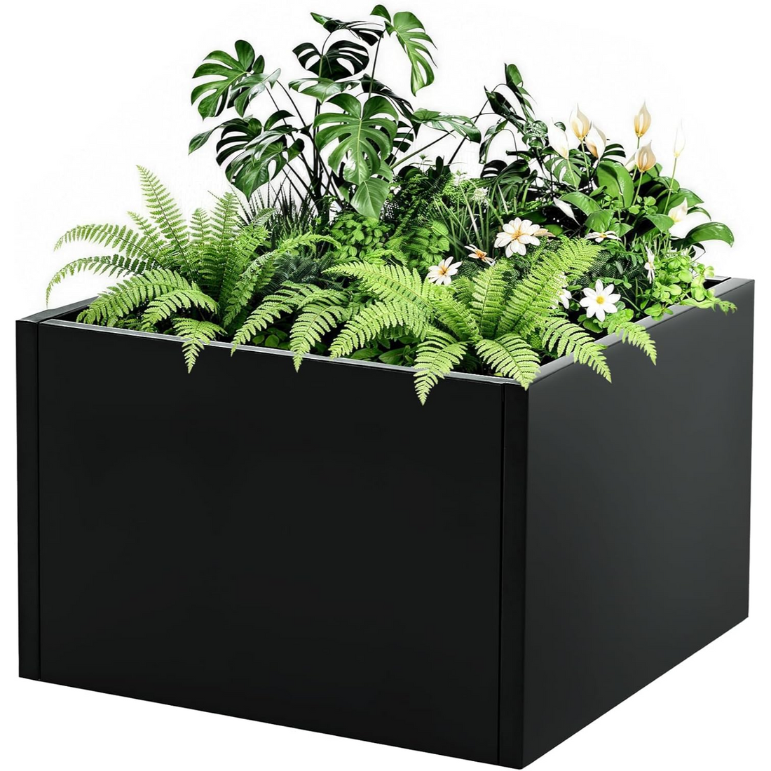 Garvee Cama de Cultivo Elevada de 46x46x30 cm de Acero con Base y Diseño de Cierre a Presión para Jardín y Balcón Negro