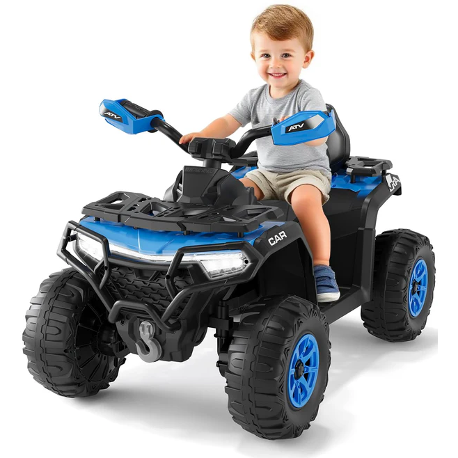 Garvee Quad Eléctrico 12V, Control Remoto, 2 Motores Potentes, Suspensión, LED, Bluetooth, Música, USB, 3-6 años, Exterior, Azul