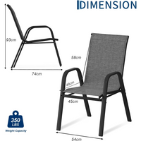 Garvee Set de 4 Sillas de Jardín Apilables de Textilene Transpirable y Estructura de Acero con Tornillos Mejorados, para Exterior, Terraza y Balcón, Gris y Negro