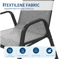 Garvee Set de 4 Sillas de Jardín Apilables de Textilene Transpirable y Estructura de Acero con Tornillos Mejorados, para Exterior, Terraza y Balcón, Gris y Negro