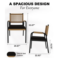 Garvee Juego de 2 Sillas de Comedor de Mimbre para Patio, Sillas de Exterior con Reposabrazos y Estructura Metálica Negra y Marrón