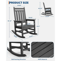 Garvee Silla Mecedora Adirondack de HDPE, Sillón de Jardín Resistente a la Intemperie con Respaldo Alto y Textura de Madera, Capacidad 172 kg Negro