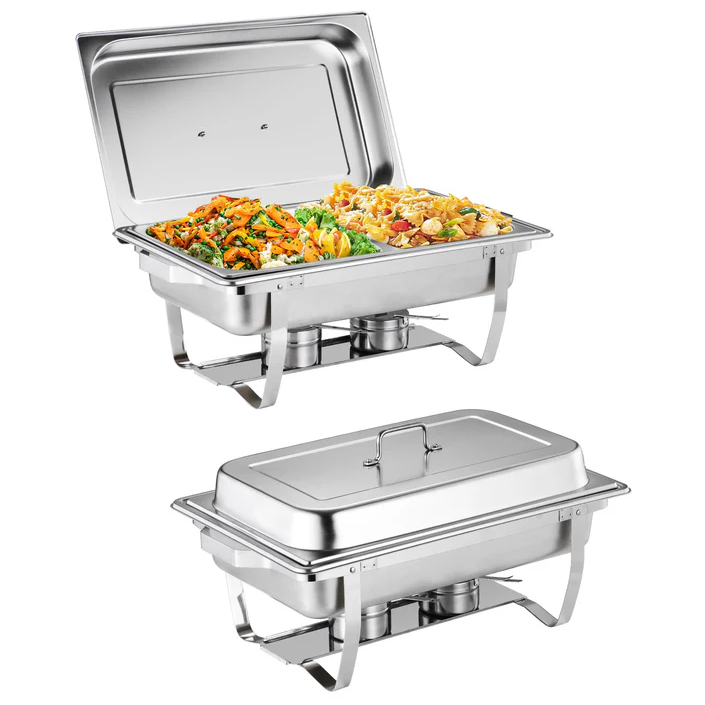 Garvee Juego de 2 Chafing Dish de Acero Inoxidable SS201 de 7,5 L con Marco Plegable para Catering y Buffet, Acero Inoxidable