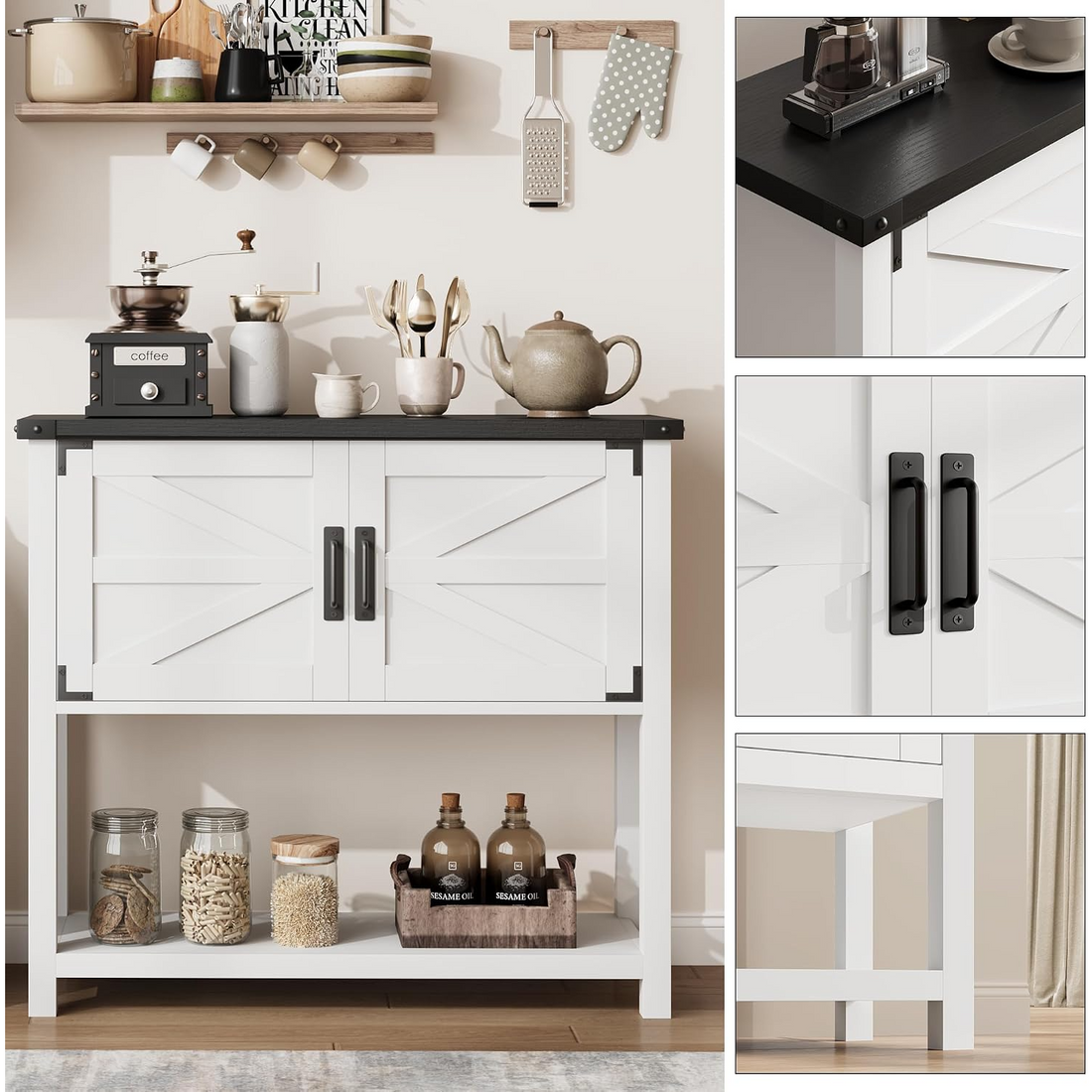 Garvee Mueble Recibidor Aparador Consola de Madera MDF 2 Puertas y Estante Abierto Vintage para Pasillo Salón Cocina Blanco y Marrón Oscuro 80x36x86 cm