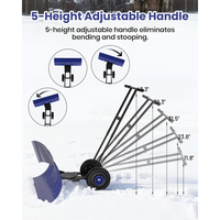 Garvee Pala de Nieve de Acero Galvanizado 73.66 Cm con Ruedas, Hoja Ajustable 7 Posiciones, Mango Ergonómico 5 Niveles, Estructura Duradera para Hogares y Negocios en Entradas y Aceras, Azul